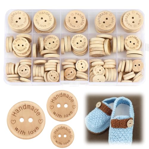 AHRLIC Knopfbox-Set, 150 Stück, natürliche Holzknöpfe für Strickjacken, Stricken, Handarbeit, DIY, Nähen, Handwerk, 15/20/25 mm, ideal für Basteldekorationen von AHRLIC