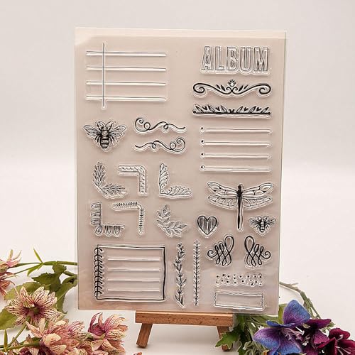 Label Catalogue Clear Stamps Silicone Stamp Cards with Sentiments, Corner Lace Bee Libelle Transparent Seal Stamps for Holiday Card Making Decoration DIY Scrapbooking Album DIY Crafts von AHTOLS