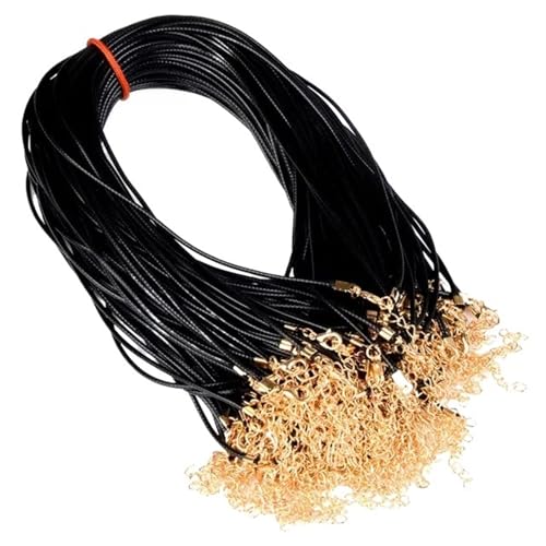 AHUFGN Lederband Für Ketten 20 Stück 45 + 5 cm Lederschnur Wachs geflochten 1,5/2 mm Seil verstellbare Kette Verschluss Halsketten Anhänger Schmuckzubehör(Black Gold Color,2mm) von AHUFGN