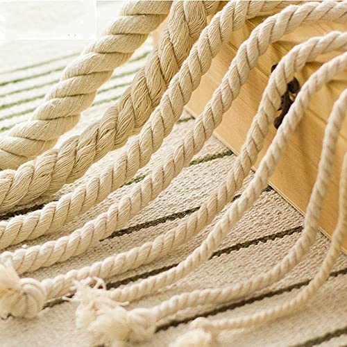 AHUI Drei Stränge aus Baumwollseil, handgefertigt, Makramee-Seil, Makramee-Seil, dick, beige, geflochten, dekorativ von AHUI