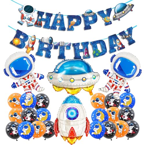 25 Stücke Weltraum Kindergeburtstag Deko Set Astronaut Folienballons mit Happy Birthday Girlande, Raketen Party Weltraum Themen Party Geburtstag Dekoration 25 Stücke Weltraum Kindergeburtstag Deko Set Astronaut Folienballons mit Happy Birthday Girlande, Raketen Party Weltraum Themen Party Geburtstag Dekoration von AHVMIL