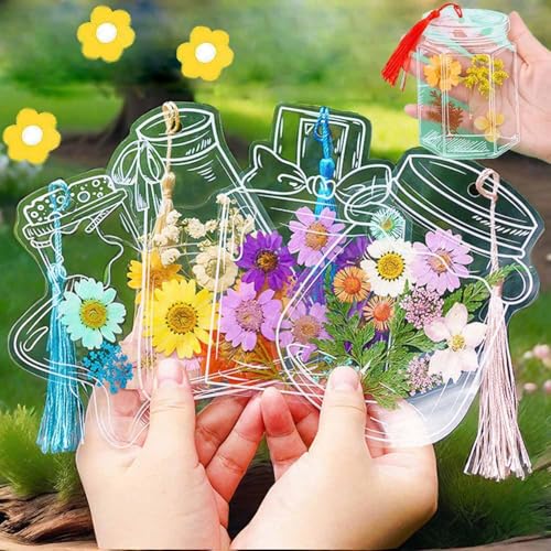 Tausend Blumen Lesezeichen - Transparente Lesezeichen Aus Getrockneten Blumen, Lesezeichen Ohne Getrocknete Blumen, Diy Blumen Lesezeichen, Acryl Klare Gläser Aufkleber Mit Loch (20 Pcs) von AHYXHY