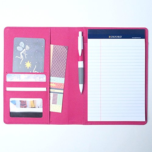 AHZOA Buntes Notiz-Padfolio S1, 4 Taschen, A5, inklusive 12,7 x 20,3 cm Schreibblock, Kunstleder, handgefertigt, ca. 16,3 x 21,6 cm, Klemmbretthalter (Rosa) von AHZOA