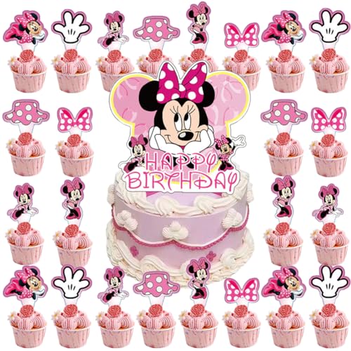 25 Stück Tortendeko, Cupcake Toppers Geburtstag Dekozur Dekoration von Kuchen, Cupcakes oder Muffins，Glitter Minnie Kuchen Deko von AIANOS