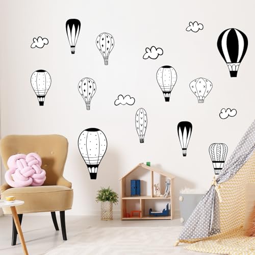 AIBAOBAO 16 Stück Heißluftballon-Wandaufkleber mit Weißen Wolken, Abnehmbar Vinyl Selbstklebend, Retro-Heißluftballons mit Wolken für Wohnzimmer, Schlafzimmer, Kinderzimmer, Heimdekoration Dekoration AIBAOBAO 16 Stück Heißluftballon-Wandaufkleber mit Weißen Wolken, Abnehmbar Vinyl Selbstklebend, Retro-Heißluftballons mit Wolken für Wohnzimmer, Schlafzimmer, Kinderzimmer, Heimdekoration Dekoration von AIBAOBAO