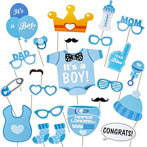 AIBAOBAO 25 Stück Babyparty Fotorequisiten, Babydusche Baby Junge Deko partydekoration Baby Shower Fotoaccessoires, Blau Masken, Neugeborene Foto Stützen, Photo Booth Props Requisiten DIY Kit von AIBAOBAO