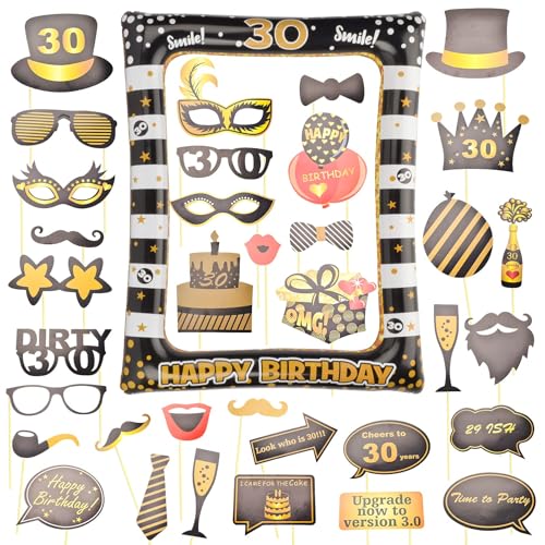 AIBAOBAO 40.Geburtstag Deko Fotorequisiten, 40 Geubrtstag Fotobox Accessoires, 35 Stück 40. Foto Requisiten und Aufblasbarer Bilderrahmen Rahmen Fotoautomat Deko, für Frau Mann Party Feste von AIBAOBAO