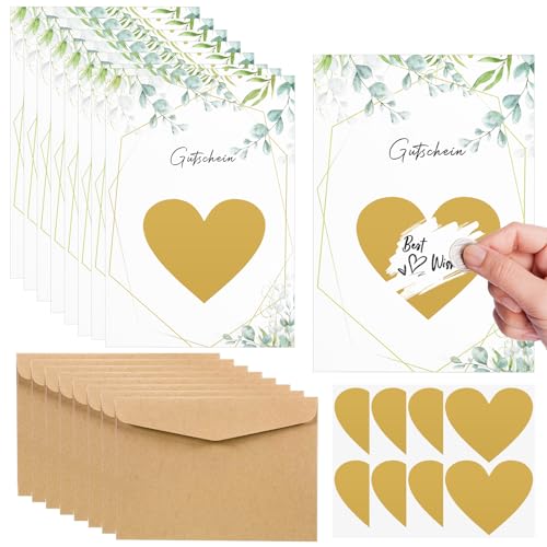 AIBAOBAO 8 Stück Rubbelkarten Zum Selber Beschriften DIY Rubbelkarte Set mit Kraftpapier Umschläge und Rubbelaufkleber Herz Gutschein Karten zum Ausfüllen Geschenke für Geburtstag Party Hochzeit von AIBAOBAO