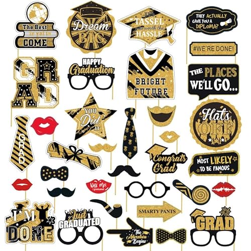 AIBAOBAO Fotobox Accessoires Abitur 2025, 35 Stück Foto box Requisiten Schwarz Gold, Foto Requisiten Abschluss, Foto Accessoires Party, Photo Booth Props, Fotobox-Zubehör, für Abschlussfeier Deko 2025 AIBAOBAO Fotobox Accessoires Abitur 2025, 35 Stück Foto box Requisiten Schwarz Gold, Foto Requisiten Abschluss, Foto Accessoires Party, Photo Booth Props, Fotobox-Zubehör, für Abschlussfeier Deko 2025 von AIBAOBAO