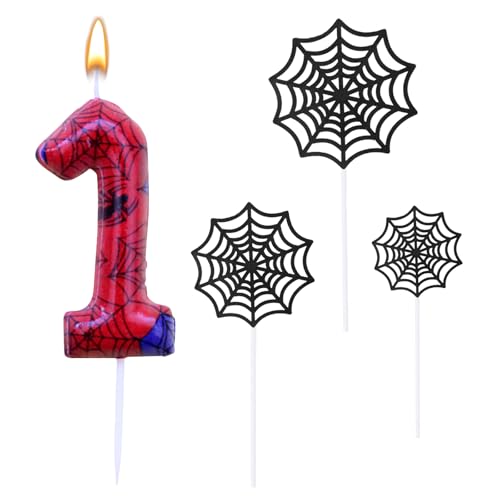 AIBAOBAO Geburtstagskerzen Zahlen 1, Kerzen Geburtstag Spinne, Kerze 1, mit Tortendeko Spinnennetz, Spinne Geburtstagsdeko, Geburtstagskerze für Torte Kinder 1 jahre Junge Mädchen von AIBAOBAO