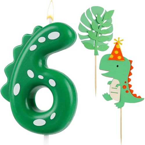 AIBAOBAO Geburtstagskerzen Zahlen 6, Kerzen Geburtstag Dinosaurier, mit 2 x Dino Tortendeko, Geburtstagskerze, Kerze Geburtstag, Kerze 6, Grün Zahlenkerzen für Torte Kinder 6Jahre Junge Mädchen AIBAOBAO Geburtstagskerzen Zahlen 6, Kerzen Geburtstag Dinosaurier, mit 2 x Dino Tortendeko, Geburtstagskerze, Kerze Geburtstag, Kerze 6, Grün Zahlenkerzen für Torte Kinder 6Jahre Junge Mädchen von AIBAOBAO