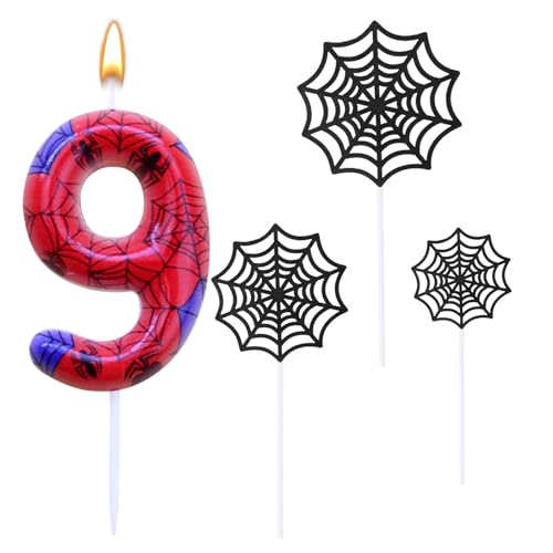 AIBAOBAO Geburtstagskerzen Zahlen 9, Kerzen Geburtstag Spidey, Kerze 9, mit Tortendeko Spinnennetz, Spider Geburtstagsdeko, Geburtstagskerze für Torte kinder 9 jahre junge mädchen AIBAOBAO Geburtstagskerzen Zahlen 9, Kerzen Geburtstag Spidey, Kerze 9, mit Tortendeko Spinnennetz, Spider Geburtstagsdeko, Geburtstagskerze für Torte kinder 9 jahre junge mädchen von AIBAOBAO
