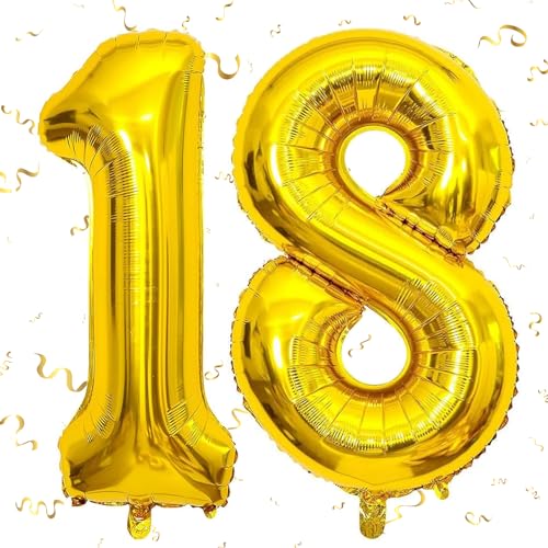 AIBAOBAO Gold Luftballon Zahlen 18, Alles Gute zum 18. Geburtstag Birthday Folienballon Zahl Geburtstagsdeko, Folienluftballon 2, Helium Luftballons Geburtstag Party Deko Lieferungen Baby von AIBAOBAO