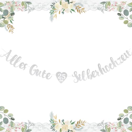 AIBAOBAO Silberhochzeit Girlande Deko, 3m Alles Gute zur Silberhochzeit Girlande, Girlande 25 Silberhochzeit Personalisiert, Hochzeitstag Girlande Dekoration für 25. Jubiläum, 25. Hochzeitstag usw. AIBAOBAO Silberhochzeit Girlande Deko, 3m Alles Gute zur Silberhochzeit Girlande, Girlande 25 Silberhochzeit Personalisiert, Hochzeitstag Girlande Dekoration für 25. Jubiläum, 25. Hochzeitstag usw. von AIBAOBAO