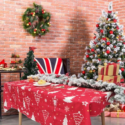 AIBIIN 132x182cm Rot Tischdecke für Weihnachten Party Weihnachtsbaum Muster Rechteckige Tischdecke Esstisch Tischdecke von AIBIIN