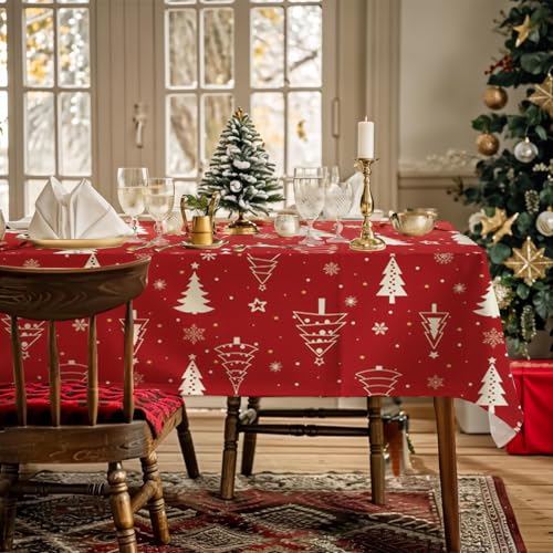 AIBIIN Weihnachten Tischtuch Xmas Tree und Schneeflocken Wasserdichtes Tischtuch Urlaub Tischtuch für Festival Dinner Party 142x213cm von AIBIIN