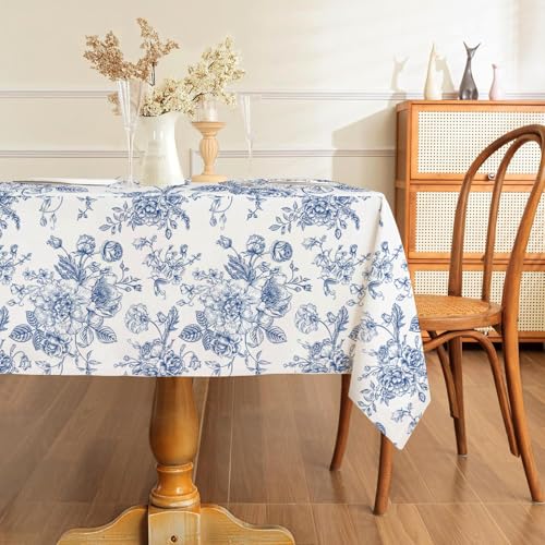 AIBIIN Tischdecke mit blauem Blumenmuster, rechteckig, waschbar, wasserdicht, knitterfrei, Tischdecke für Restaurants, Picknicks, Outdoor, Esszimmer, Hochzeit, 142 x 213 cm AIBIIN Tischdecke mit blauem Blumenmuster, rechteckig, waschbar, wasserdicht, knitterfrei, Tischdecke für Restaurants, Picknicks, Outdoor, Esszimmer, Hochzeit, 142 x 213 cm von AIBIIN
