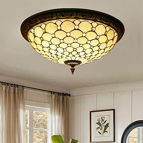AIBOTY Mediterrane Deckenleuchte aus Buntglas Unterputz-Deckenleuchte im Tiffany-Stil Barocke Deckenleuchte aus Glasperlen für Schlafzimmer, Wohnzimmer, Flur, volle Größe,20inch von AIBOTY