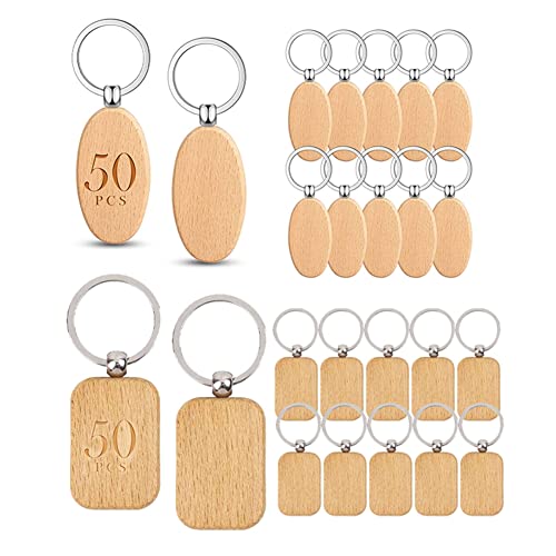AID 100 Stück Holzrohlinge, unlackierte Holz-Schlüsselanhänger, Rohlinge für (oval + rechteckig) von AID