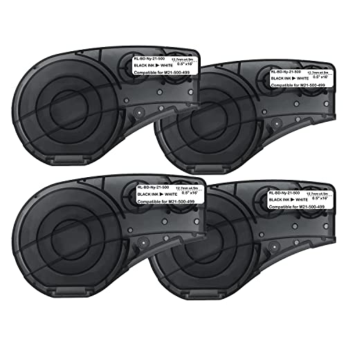 AIDIRui 4Er-Pack Etikettenband für Kartusche M21-500-499-TB, Nylon-Etikettenband, Schwarz auf Weiß, 16 LäNge 0,5 Breite von AIDIRui