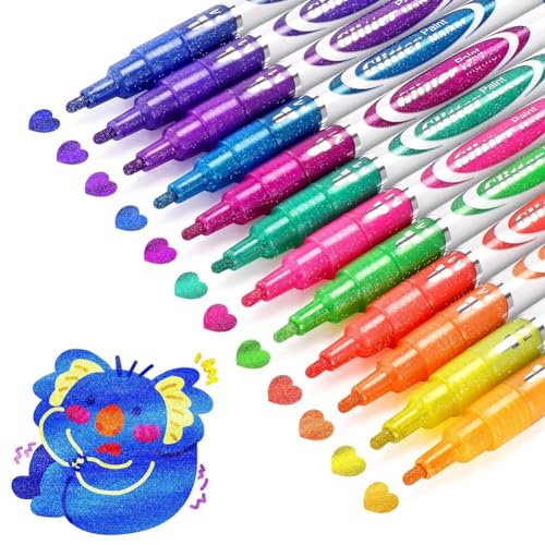 AIDIRui Glitter Marker Pen Kit 12 Acryl Glitter Marker Paint Pens - Schimmer Marker, feine Spitze auf Wasserbasis Stifte Set für DIY Handwerk von AIDIRui
