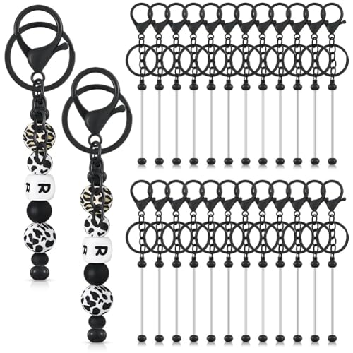 AIDIRui Perlen-Schlüsselanhänger, Zinklegierung, für Perlen, DIY, blanko, für Perlen, Schwarz, 24 Stück von AIDIRui