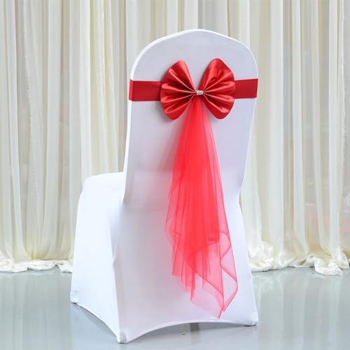 AIDNTBEO Elastische Stuhl-Schärpen, dehnbar, ohne Binden, für Stuhlrücken, für Hochzeit, Party, Dekoration, 24 x 5 cm, Rot, 10 Stück von AIDNTBEO
