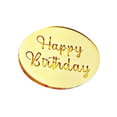 AIDNTBEO Happy Birthday Cupcake Topper Runde Scheibe Acryl Kuchen Topper Laser Cut Party Dekoration Gold 10 Stück von AIDNTBEO
