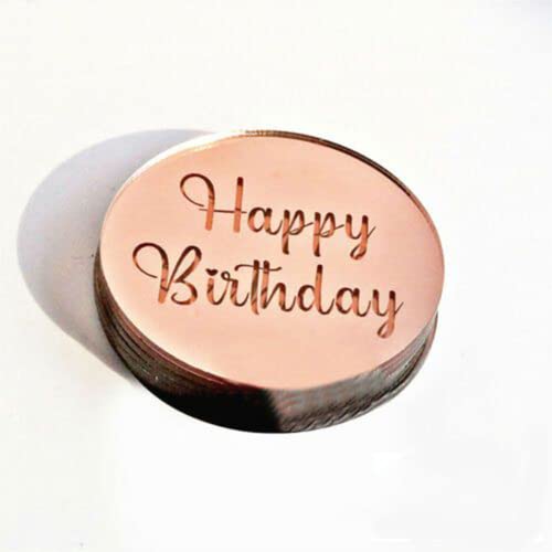 Happy Birthday Cupcake-Topper, runde Scheibe, Acryl, lasergeschnitten, Party-Dekoration, Roségold, 20 Stück von AIDNTBEO