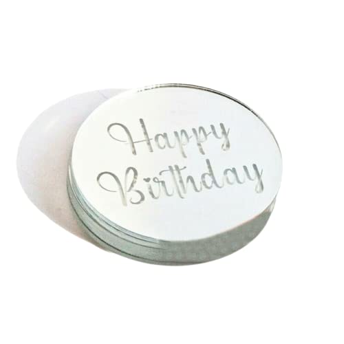 AIDNTBEO Happy Birthday Cupcake Topper Runde Scheibe Acryl Kuchen Topper Laser Cut Party Dekoration Silber 10 Stück von AIDNTBEO