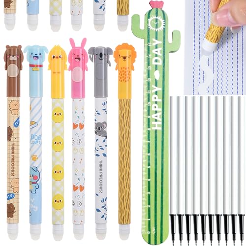 AIDODIA 17 PCS Radierbarer Kugelschreiber Stifte Set, mit Ersatzminen für Stifte [0.7mm,Schwarz,12er Pack], Kugel am Ende zum Entfernen der Tinte ohne das Blatt zu verbrauchen für Kinder Journaling von AIDODIA