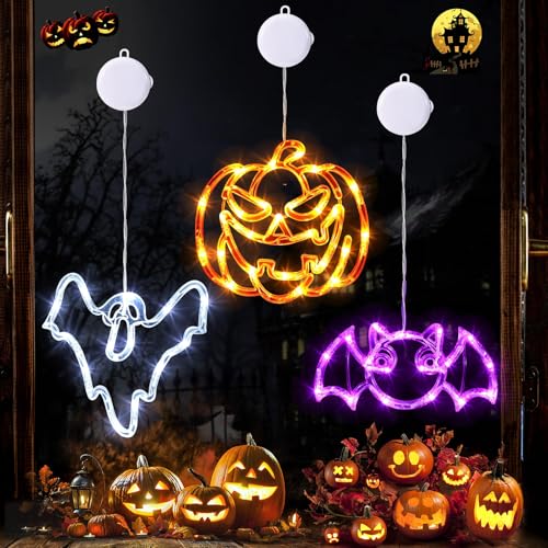 AIDODIA Halloween Light Up Ghost Decorations-3 Pack Hanging Skeleton Ghost, Halloween-Dekorationen,Halloweens-Fensterlichter Mit Saugnapf,Batteriebetriebene Innenbeleuchtung FüR Fensterdekoration (C) von AIDODIA