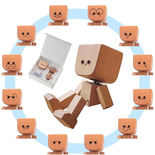 AIDODIA Wackelnder Holzman- Holzfigur WackelfüßE, Holz Wackelfigur - Holzfigur Auto, WackelmäNnchen Holz Mit 12 Magnetischen GesichtsausdrüCken, Holzfigurs Beweglich -Wackel-Auto-Ornament (1 PCS) von AIDODIA