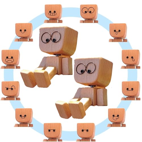 AIDODIA Wackelnder Holzman- Holzfigur WackelfüßE, Holz Wackelfigur - Holzfigur Auto, WackelmäNnchen Holz Mit 12 Magnetischen GesichtsausdrüCken, Holzfigurs Beweglich -Wackel-Auto-Ornament (2 PCS) von AIDODIA