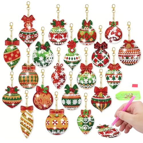 AIDUCHO 20 Stück Diamond Painting Weihnachten Anhänger, 5D Diamond Painting Weihnachten, Anhänger Weihnachtsdeko, Diamant Painting Kinder Schlüsselanhänger, DIY Basteln Weihnachtsbaumanhänger von AIDUCHO