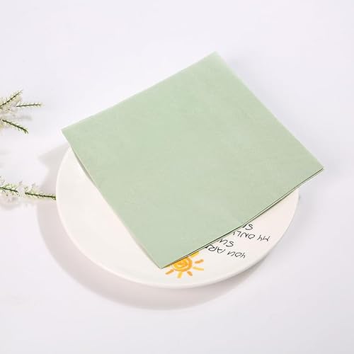 AIDUCHO 60 Stück Servietten Grün, Servietten Salbeigrün 33x33cm, Einwegservietten Eukalyptus Grüne Papierservietten, Tischdeko Salbeigrüne für Hochzeit, Geburtstag, Party, Abendessen (Hellgrün) von AIDUCHO
