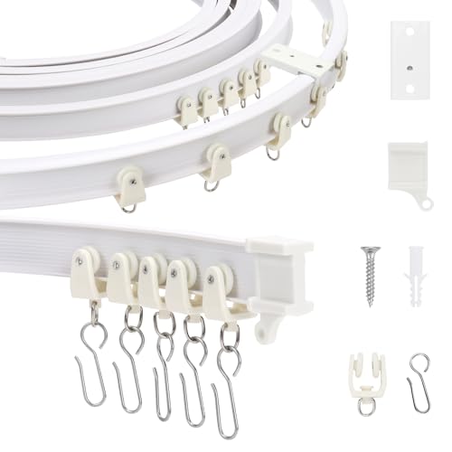 AIDUCHO Flexible und Biegbare Vorhangschiene, Gebogene Gardinenschiene mit Stummen Rollen, Vorhang Schienensystem für Raumteiler, Duschvorhang, Schlafzimmer, Balkone, Krankenhaus (Deckenmontage, 5M) von AIDUCHO