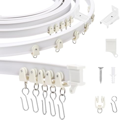 AIDUCHO Flexible und Biegbare Vorhangschiene, Gebogene Gardinenschiene mit Stummen Rollen, Vorhang Schienensystem für Raumteiler, Duschvorhang, Schlafzimmer, Balkone, Krankenhaus (Wandmontage, 2M) von AIDUCHO