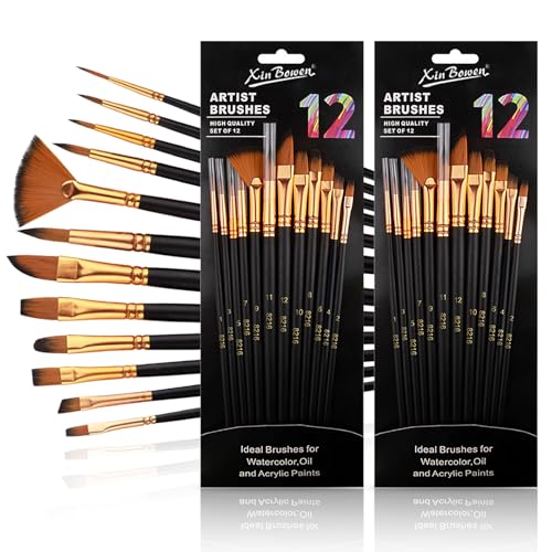 AIDUCHO Pinselset Acrylfarben, 12 Stück x 2 Set Nylonhaar Aquarell Pinsel Set, Feiner Pinsel Kinder Gemälde Anfänger, Korpus aus Holz für Acrylfarben, Aquarelle, Öle, Steinmalerei, Nagelpinsel AIDUCHO Pinselset Acrylfarben, 12 Stück x 2 Set Nylonhaar Aquarell Pinsel Set, Feiner Pinsel Kinder Gemälde Anfänger, Korpus aus Holz für Acrylfarben, Aquarelle, Öle, Steinmalerei, Nagelpinsel von AIDUCHO