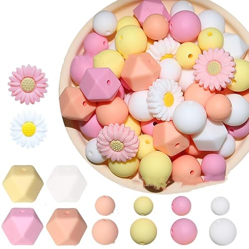 AIDUCHO Silikonperlen Set, 64 Stück Bunt Gänseblümchen Silikon Perlenset, Selber Machen Set, Silikon Perlen Bulk für Heimwerker Schlüsselanhänger Armbänder Halsketten AIDUCHO Silikonperlen Set, 64 Stück Bunt Gänseblümchen Silikon Perlenset, Selber Machen Set, Silikon Perlen Bulk für Heimwerker Schlüsselanhänger Armbänder Halsketten von AIDUCHO