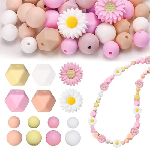 AIDUCHO Silikonperlen Set, 64 Stück Bunt Gänseblümchen Silikon Perlenset, Selber Machen Set, Silikon Perlen Bulk für Heimwerker Schlüsselanhänger Armbänder Halsketten AIDUCHO Silikonperlen Set, 64 Stück Bunt Gänseblümchen Silikon Perlenset, Selber Machen Set, Silikon Perlen Bulk für Heimwerker Schlüsselanhänger Armbänder Halsketten von AIDUCHO