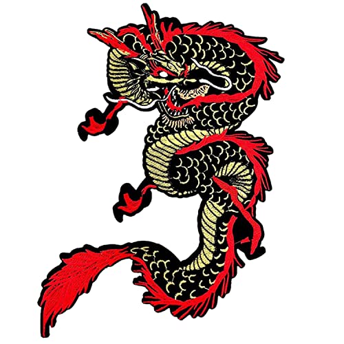 Goldener Drachen-Aufnäher – bestickte Applikation zum Aufbügeln, großer Drache zum Aufnähen auf Kleidung, Jacken, DIY-Kostüm (Rotgold) von AIDVPOD