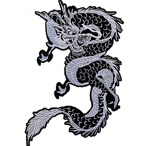 Aufnäher zum Aufbügeln, Motiv: weißer Drache, bestickt, großer Drache, zum Aufnähen, für Kleidung, Jacken, DIY-Kostüme (Weiß / Rot) von AIDVPOD