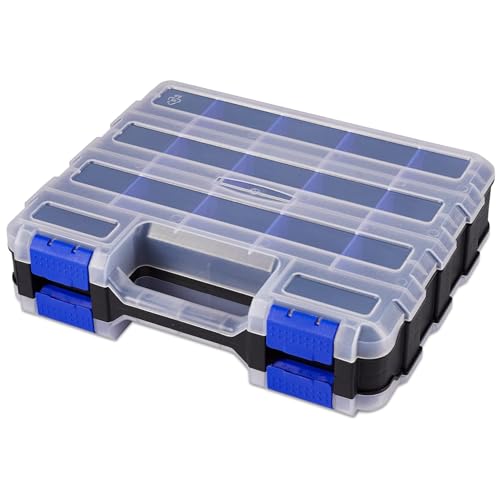 AIDY-PRO Doppelseitige Schrauben Sortierbox, 34 Fächer Kleinteile Organizer mit Abnehmbarer Trennstege, Schraubenbox Aufbewahrung Werkzeug Organizer für Schrauben Nägel und Kleinteile(Blau) von AIDY-PRO