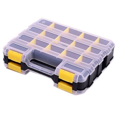 AIDY-PRO Doppelseitige Schrauben Sortierbox, 34 Fächer Kleinteile Organizer mit Abnehmbarer Trennstege, Schraubenbox Aufbewahrung werkzeug organizer für Schrauben Nägel und Kleinteile(Gelb) von AIDY-PRO