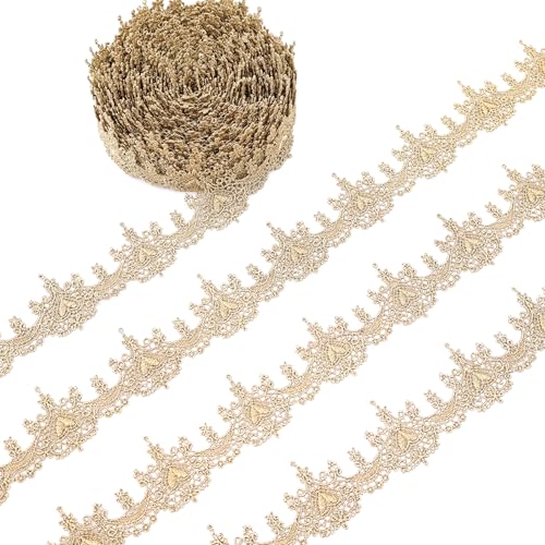 AIETSYEI Goldfarbene Spitzenborte, 9,8 m, Venise-Metallic-Stickband für Brautkleider, Kuchendekoration, Näharbeiten (4,1 cm) von AIETSYEI