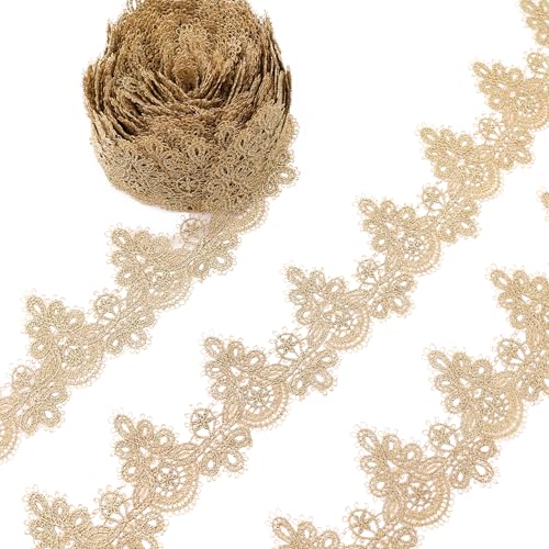 AIETSYEI Goldfarbenes Spitzenband, 9,8 m, metallisches Stickband für Brautkleider, Kuchendekoration, Nähen, Basteln (6,3 cm) von AIETSYEI