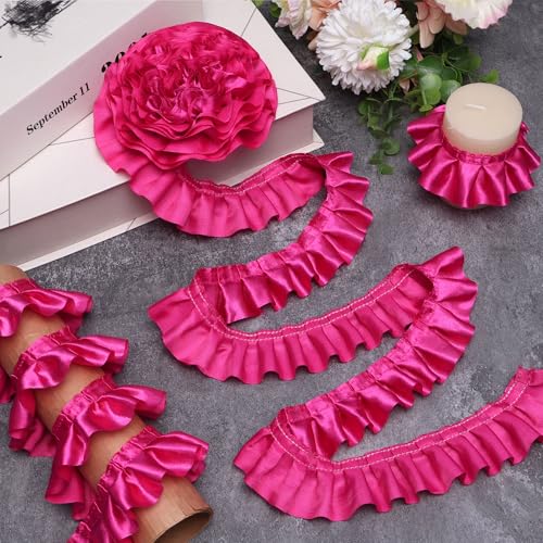 AIETSYEI Satinband mit Rüschen, plissiert, Rüschenrand für Applikationen, Nähen, Handwerk, Heimdekoration (Rose) von AIETSYEI