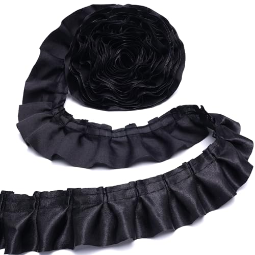 AIETSYEI Satinband mit Rüschen, plissiert, für Applikationen, Nähen, Basteln, Heimdekoration, Schwarz von AIETSYEI
