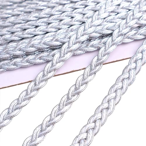 AIETSYEI Zopfborte mit Blumenmuster, goldfarben, metallisch, 0,8 cm breit x 9,1 m, Tausendfüßlerrand für Handwerk und Dekoration (silberfarben) von AIETSYEI